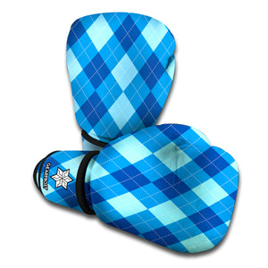 Blue Argyle Pattern Print Boxing Gloves