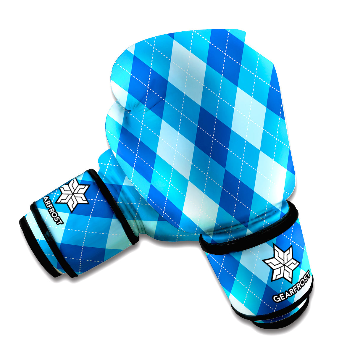 Blue Argyle Pattern Print Boxing Gloves