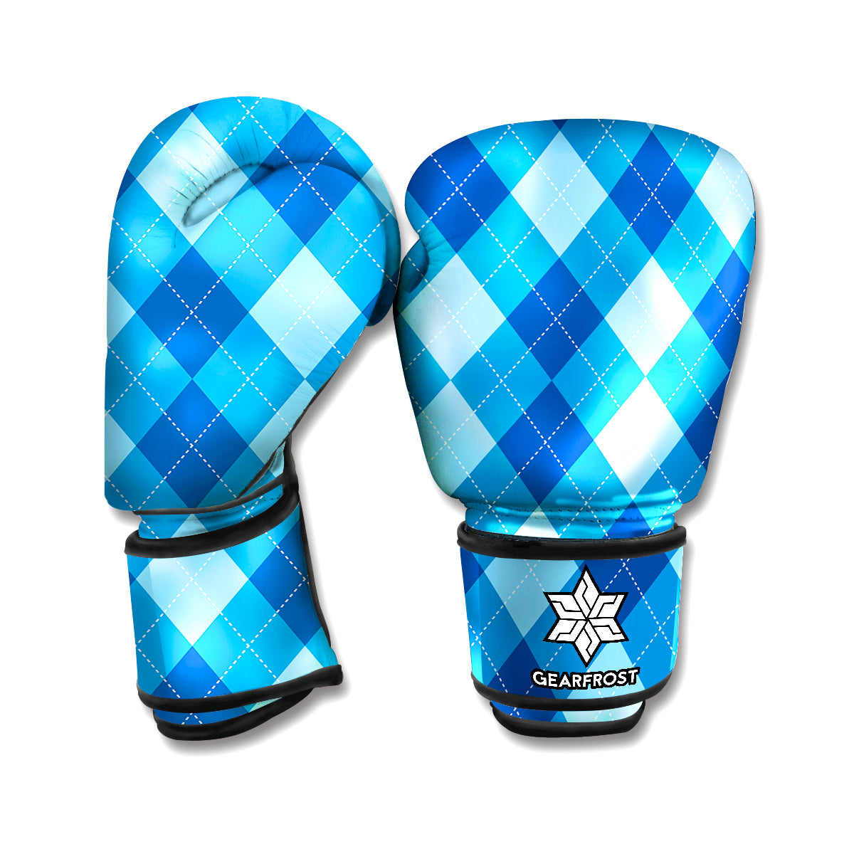 Blue Argyle Pattern Print Boxing Gloves