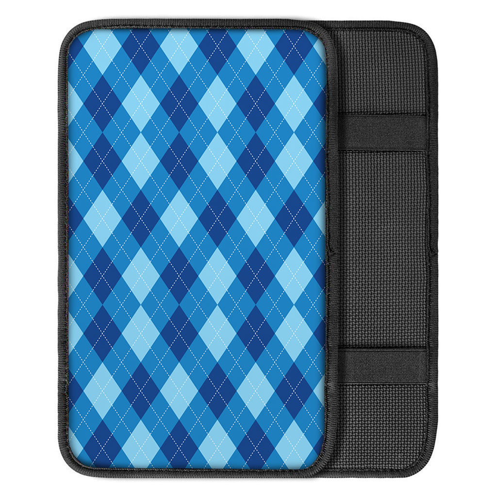 Blue Argyle Pattern Print Car Center Console Cover