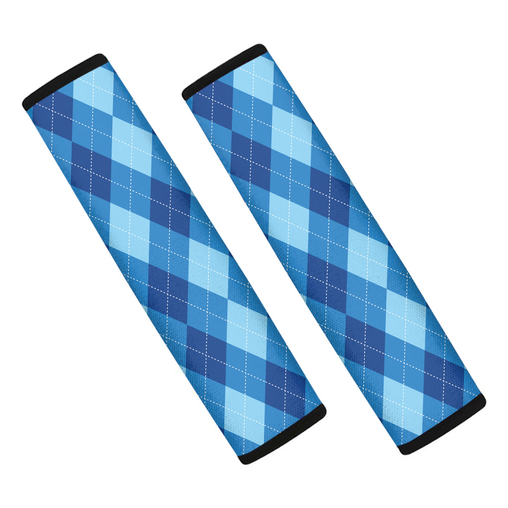 Blue Argyle Pattern Print Car Seat Belt Covers