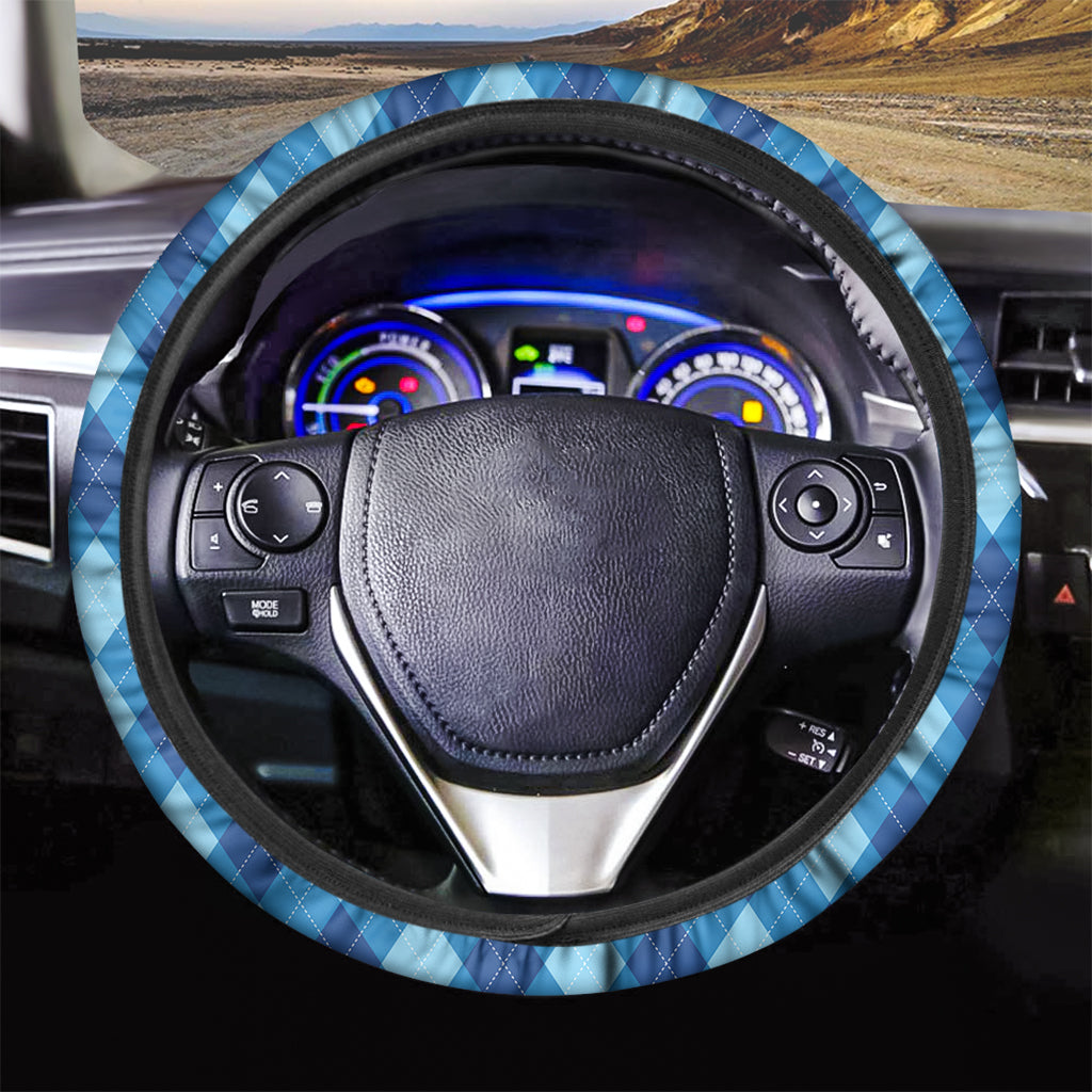 Blue Argyle Pattern Print Car Steering Wheel Cover