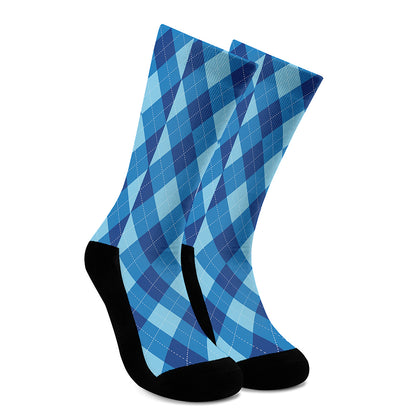 Blue Argyle Pattern Print Crew Socks