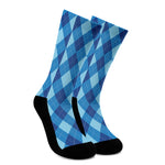 Blue Argyle Pattern Print Crew Socks