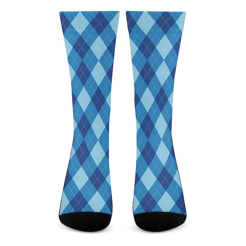 Blue Argyle Pattern Print Crew Socks
