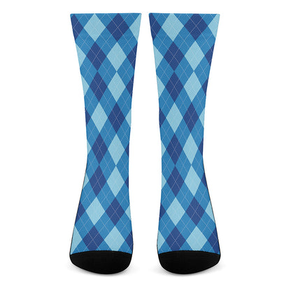 Blue Argyle Pattern Print Crew Socks