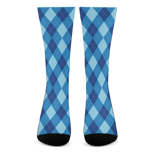 Blue Argyle Pattern Print Crew Socks