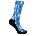 Blue Argyle Pattern Print Crew Socks