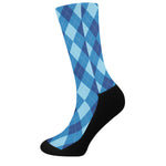 Blue Argyle Pattern Print Crew Socks