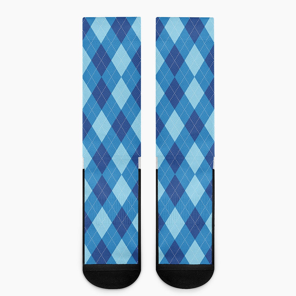 Blue Argyle Pattern Print Crew Socks