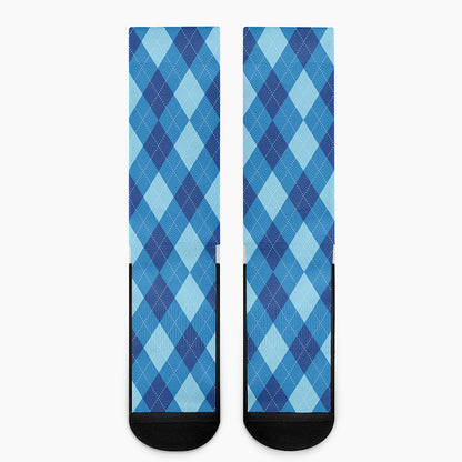 Blue Argyle Pattern Print Crew Socks