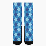 Blue Argyle Pattern Print Crew Socks