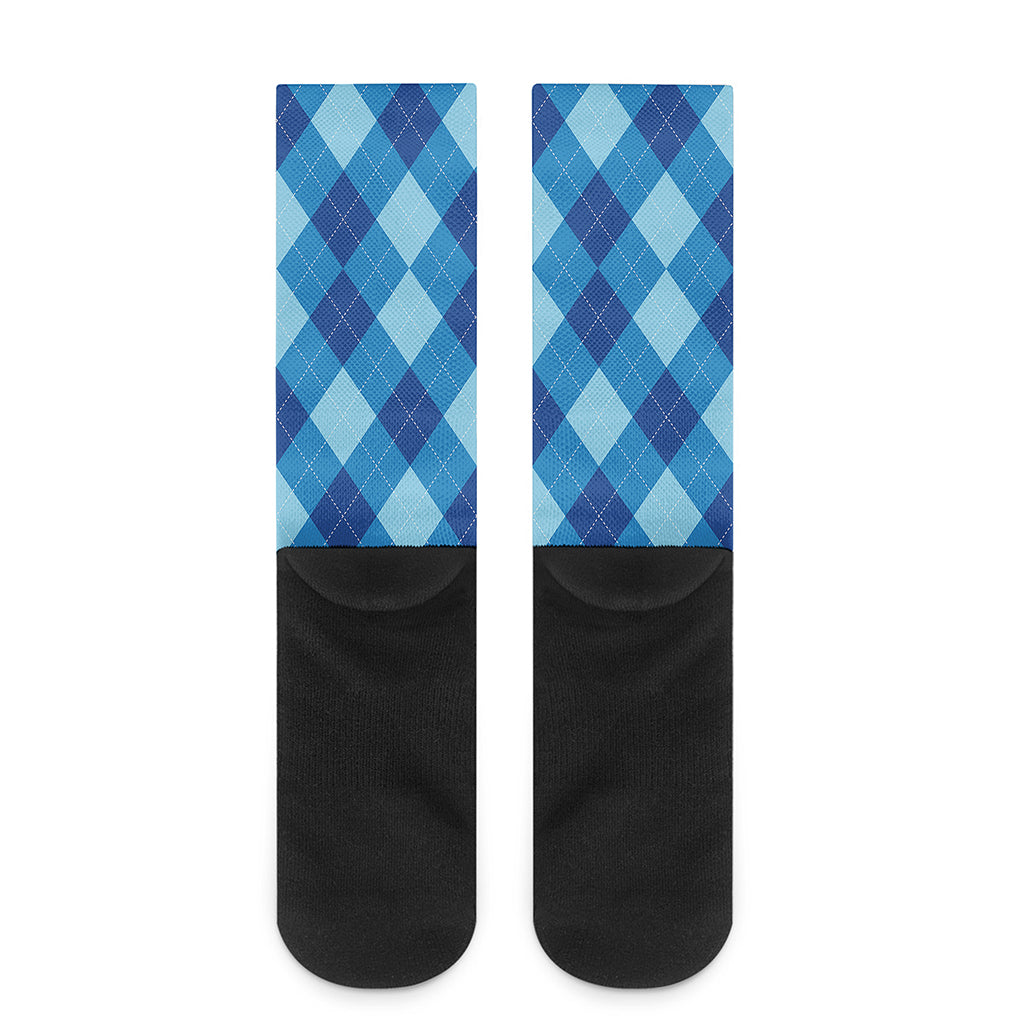 Blue Argyle Pattern Print Crew Socks