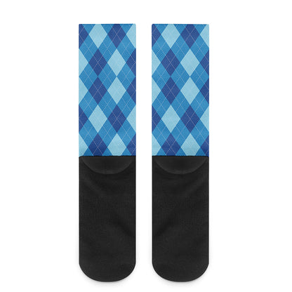 Blue Argyle Pattern Print Crew Socks