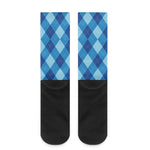 Blue Argyle Pattern Print Crew Socks