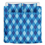 Blue Argyle Pattern Print Duvet Cover Bedding Set