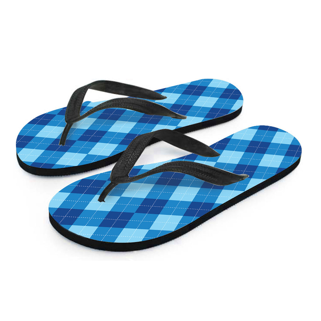 Blue Argyle Pattern Print Flip Flops