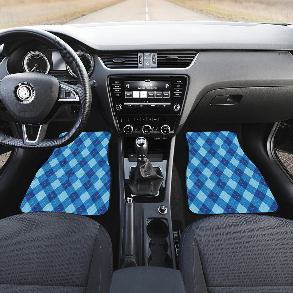 Blue Argyle Pattern Print Front and Back Car Floor Mats