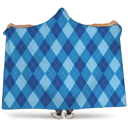 Blue Argyle Pattern Print Hooded Blanket
