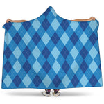 Blue Argyle Pattern Print Hooded Blanket