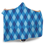 Blue Argyle Pattern Print Hooded Blanket