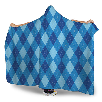Blue Argyle Pattern Print Hooded Blanket