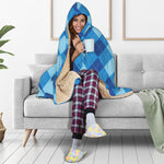 Blue Argyle Pattern Print Hooded Blanket
