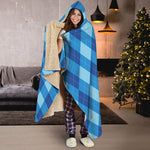 Blue Argyle Pattern Print Hooded Blanket