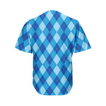 Blue Argyle Pattern Print Men's Baseball Jersey