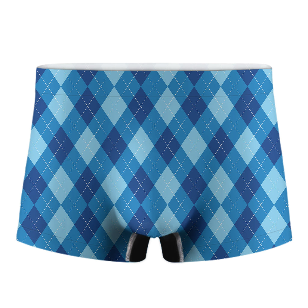 Blue Argyle Pattern Print Men's Boxer Briefs