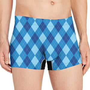 Blue Argyle Pattern Print Men's Boxer Briefs