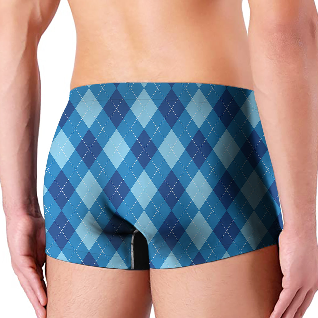 Blue Argyle Pattern Print Men's Boxer Briefs