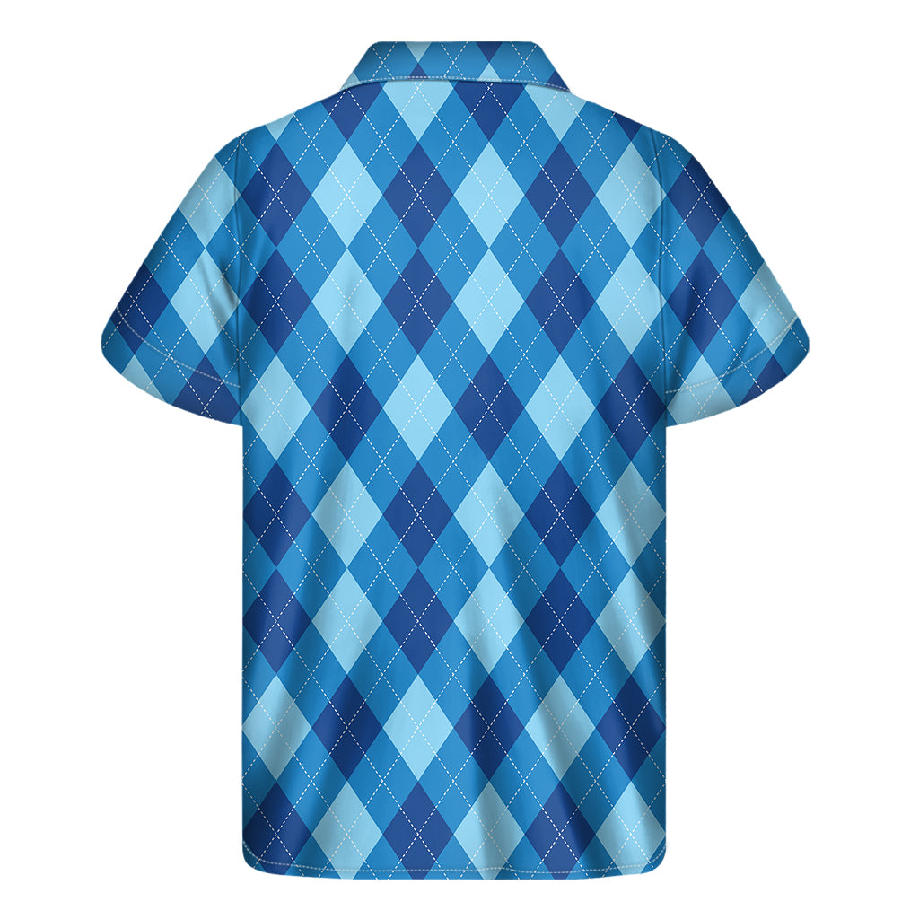 Blue Argyle Pattern Print Men's Short Sleeve Shirt