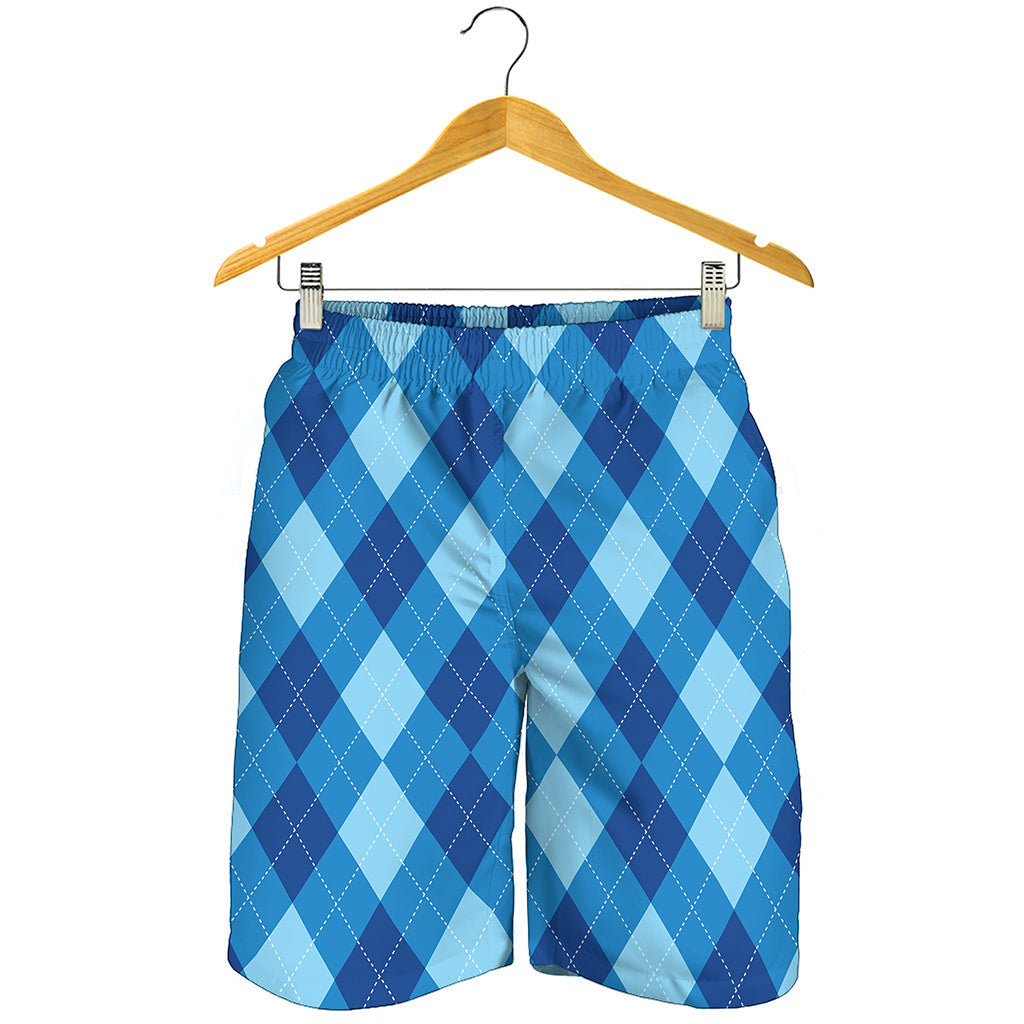 Blue Argyle Pattern Print Men's Shorts