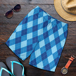 Blue Argyle Pattern Print Men's Shorts