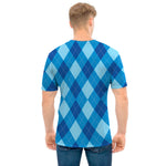 Blue Argyle Pattern Print Men's T-Shirt