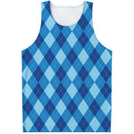 Blue Argyle Pattern Print Men's Tank Top
