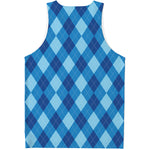 Blue Argyle Pattern Print Men's Tank Top
