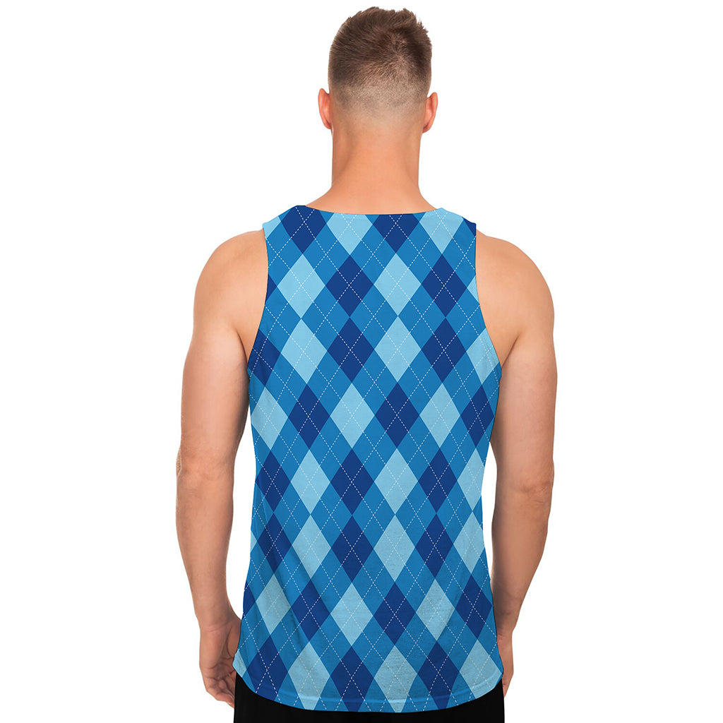 Blue Argyle Pattern Print Men's Tank Top