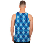 Blue Argyle Pattern Print Men's Tank Top
