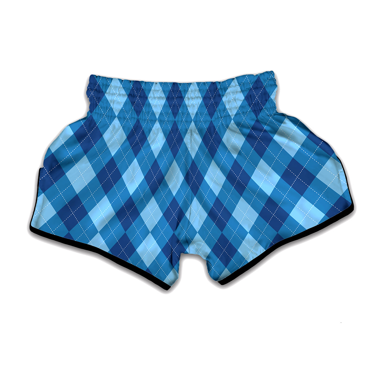 Blue Argyle Pattern Print Muay Thai Boxing Shorts