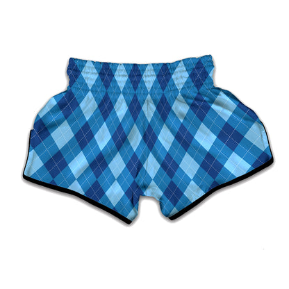 Blue Argyle Pattern Print Muay Thai Boxing Shorts