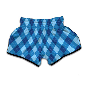 Blue Argyle Pattern Print Muay Thai Boxing Shorts