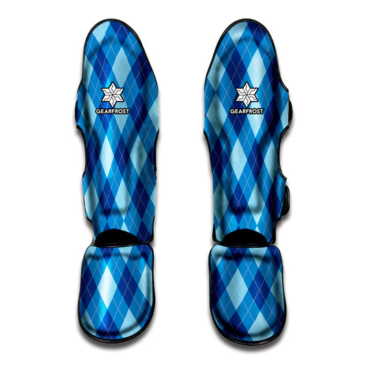 Blue Argyle Pattern Print Muay Thai Shin Guard