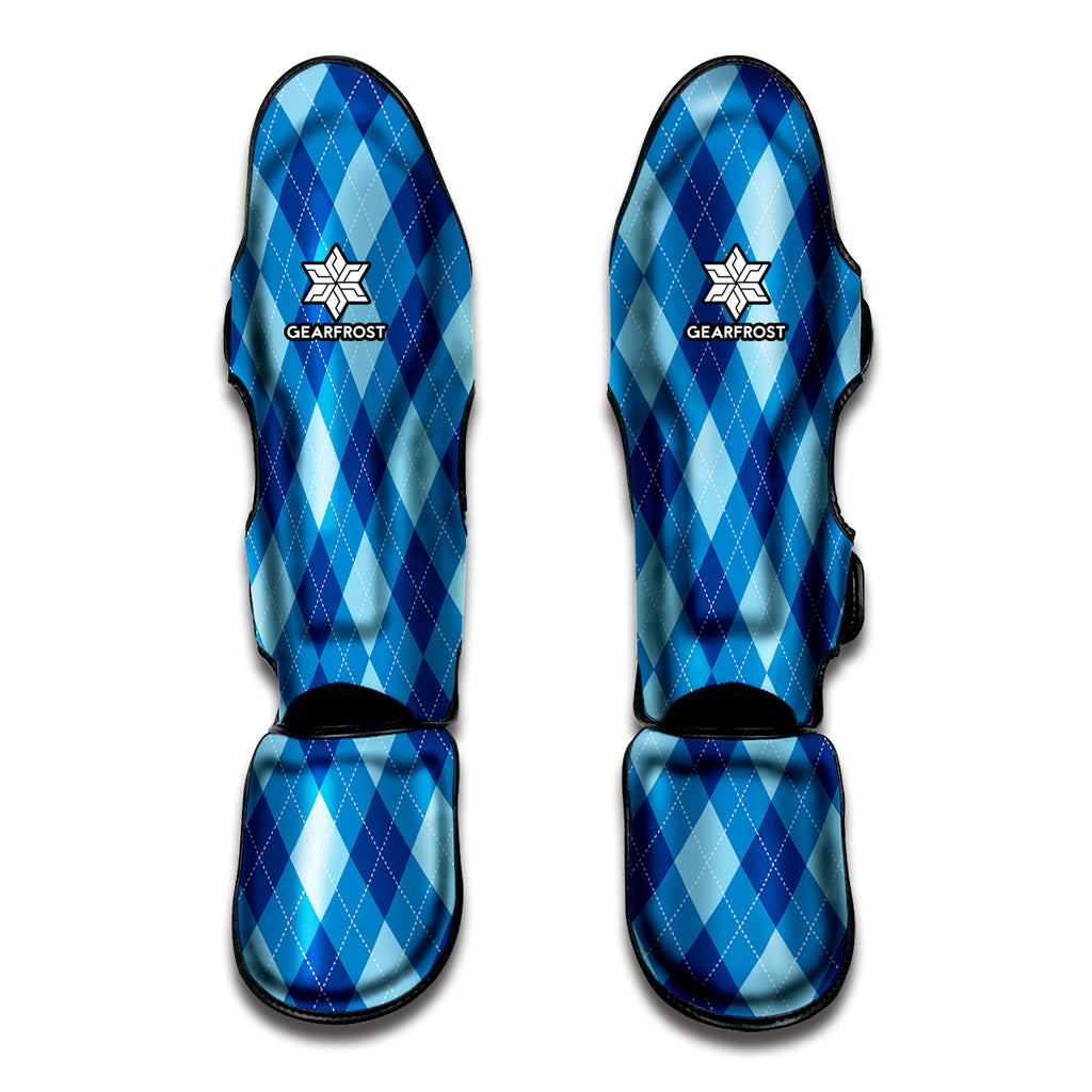 Blue Argyle Pattern Print Muay Thai Shin Guard