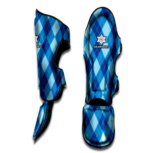 Blue Argyle Pattern Print Muay Thai Shin Guard