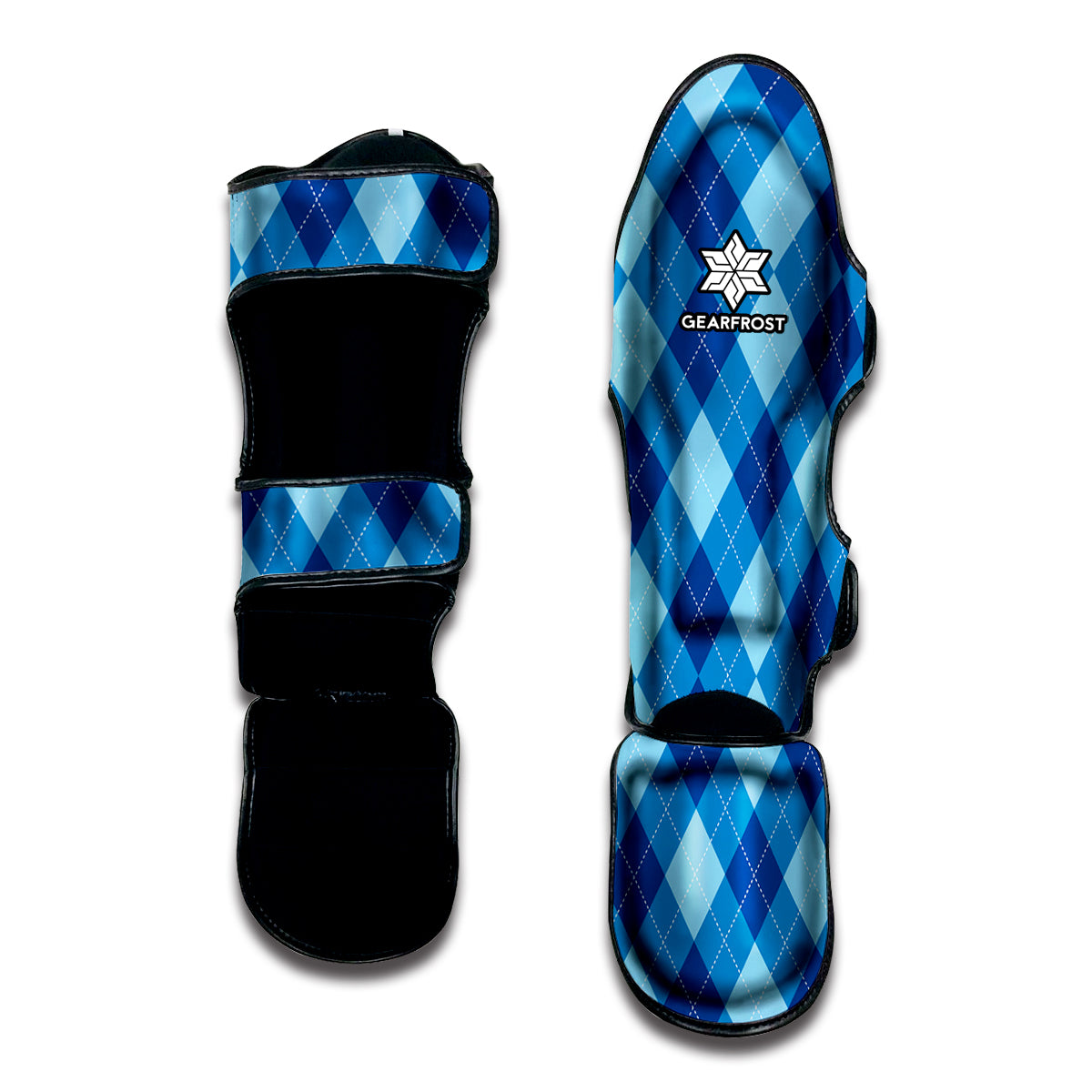 Blue Argyle Pattern Print Muay Thai Shin Guard