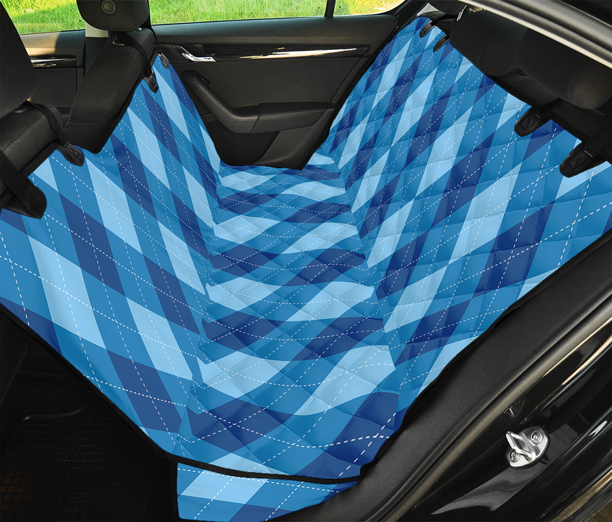 Blue Argyle Pattern Print Pet Car Back Seat Cover