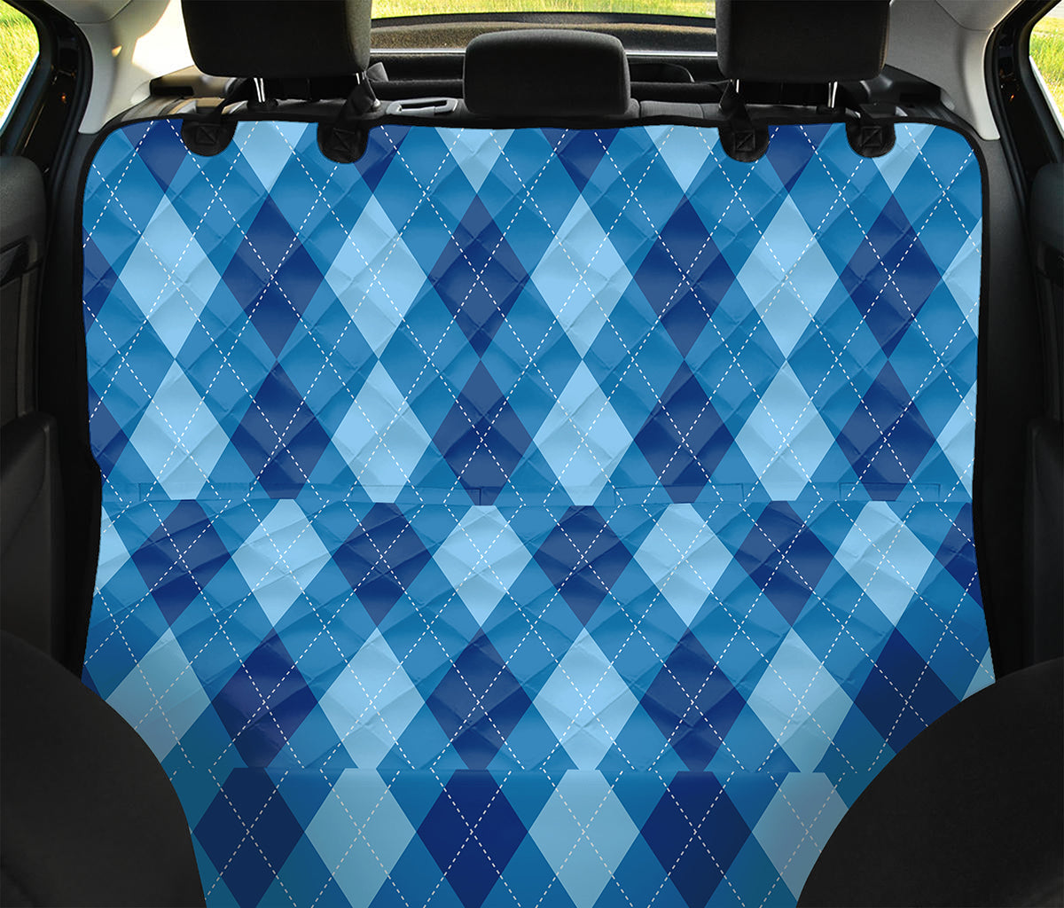 Blue Argyle Pattern Print Pet Car Back Seat Cover