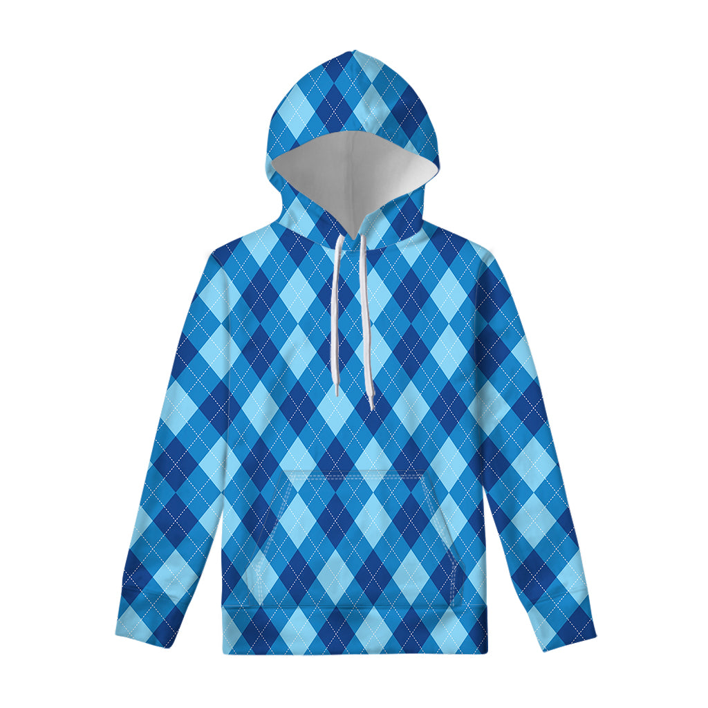 Blue Argyle Pattern Print Pullover Hoodie